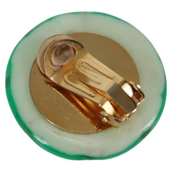 CHANEL Clip-on Earring Gold Tone Green CC Auth - Picture 4 of 12